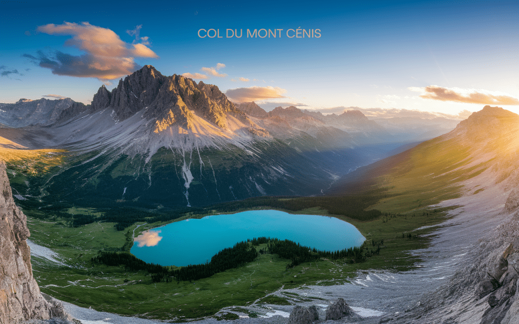Vue panoramique du Col du Mont Cenis, lac et montagnes alpines