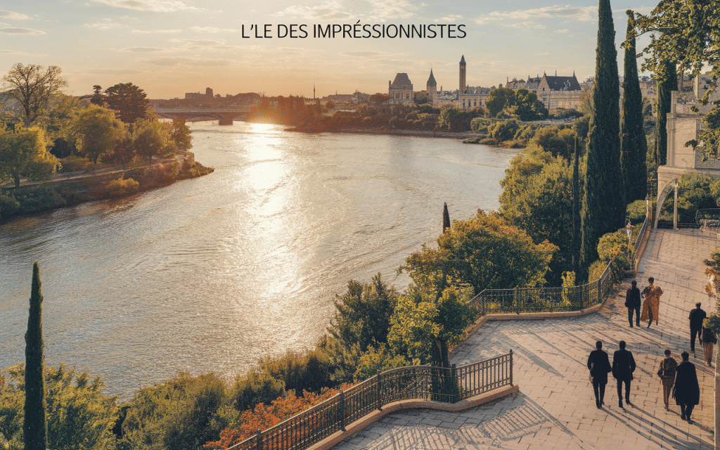 Panorama de l'île des Impressionnistes à Chatou, lumière dorée