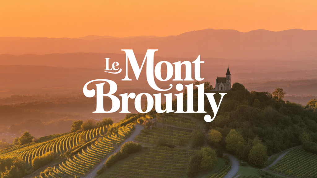 Vue aérienne du mont Brouilly et ses vignobles au crépuscule